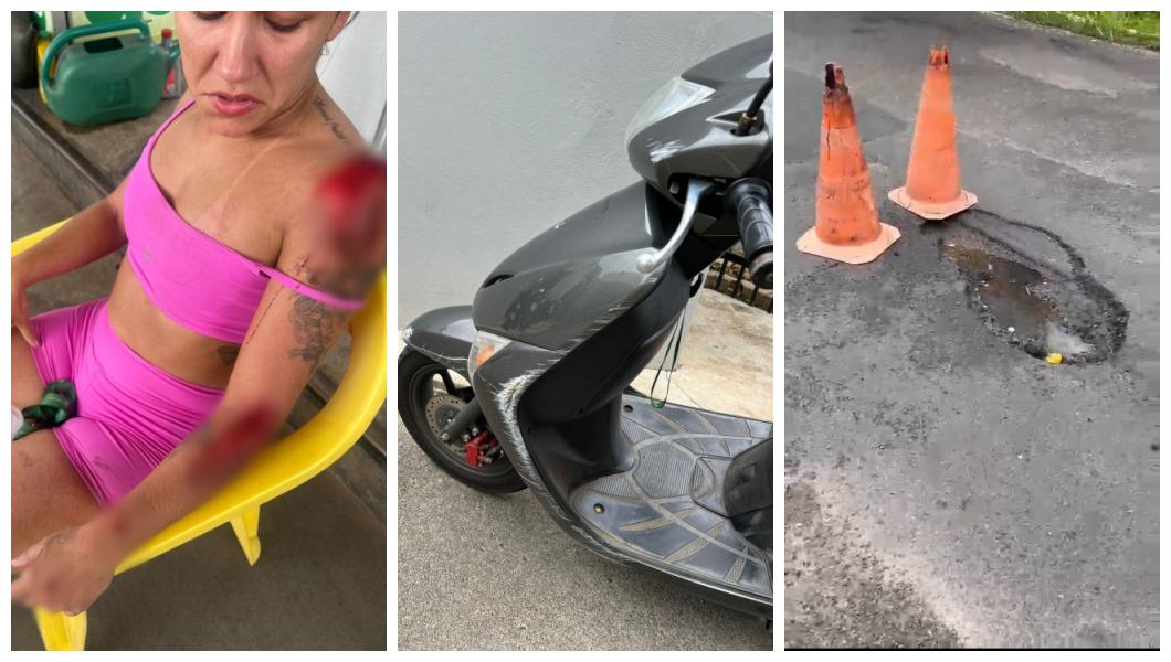Motociclista fica ferida após cair em buraco na Hélio Palermo