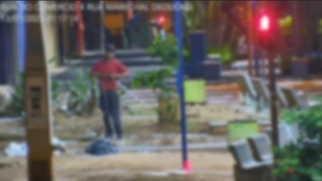 Homem sobe em árvore, furta fios no Centro e é preso pela Polícia Militar