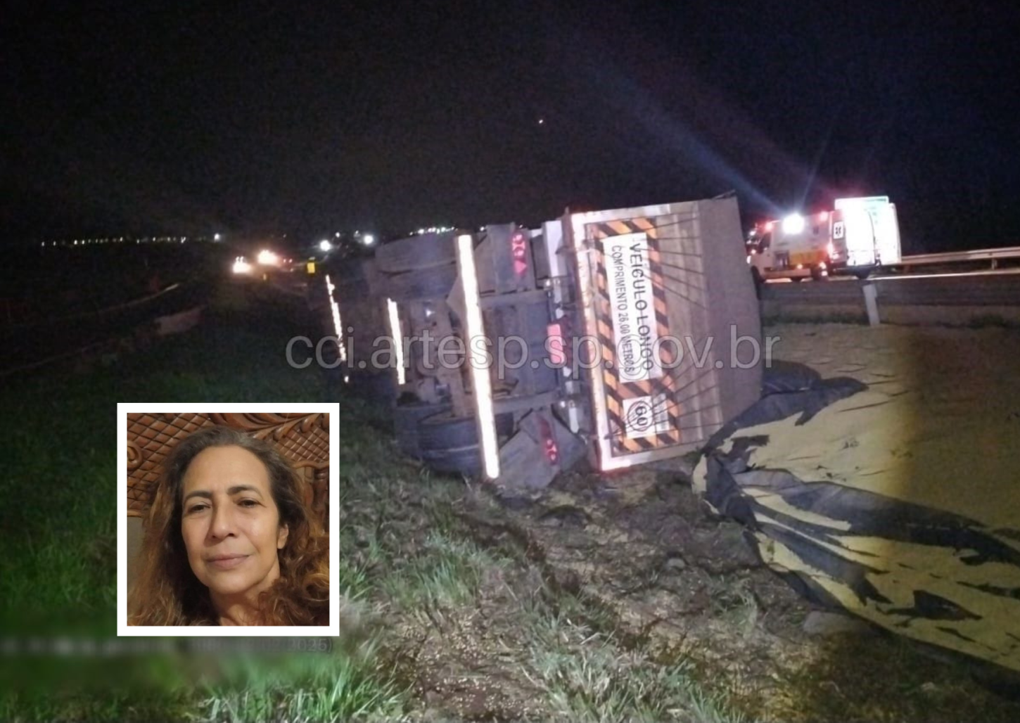 Acidente entre carro e caminhão deixa mulher de 57 anos morta