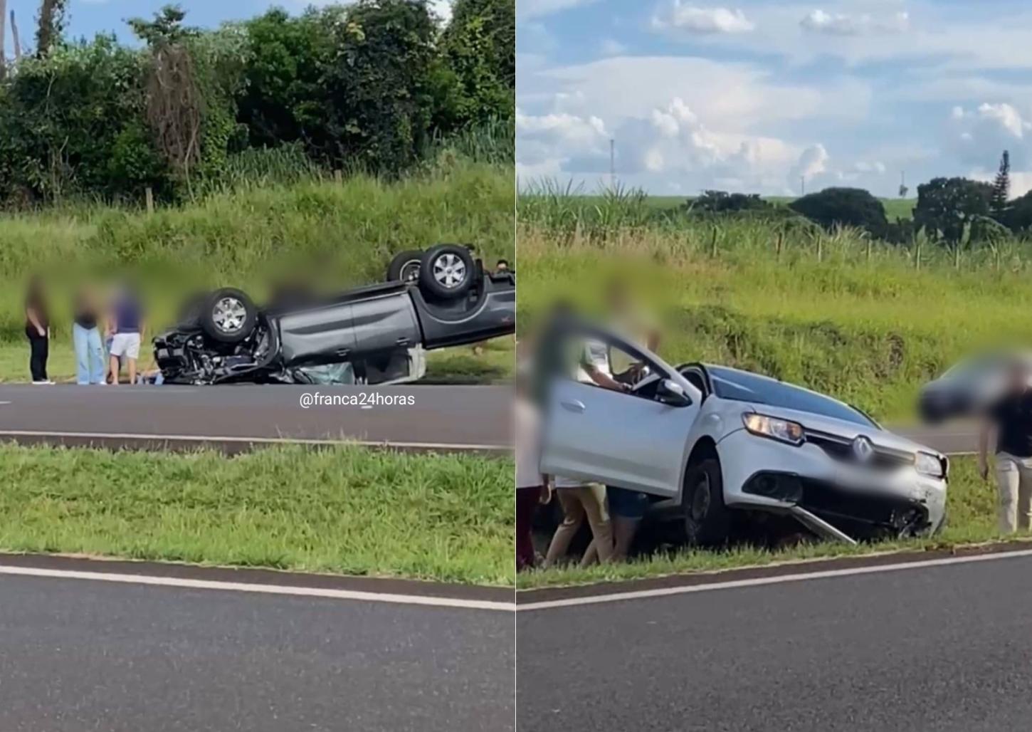 Carro capota após colisão na rodovia Cândido Portinari