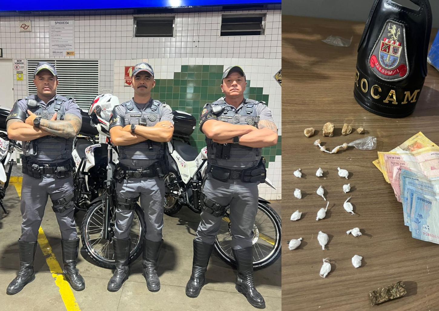 Policiais da Rocam prendem traficante na praça Barão no Centro de Franca