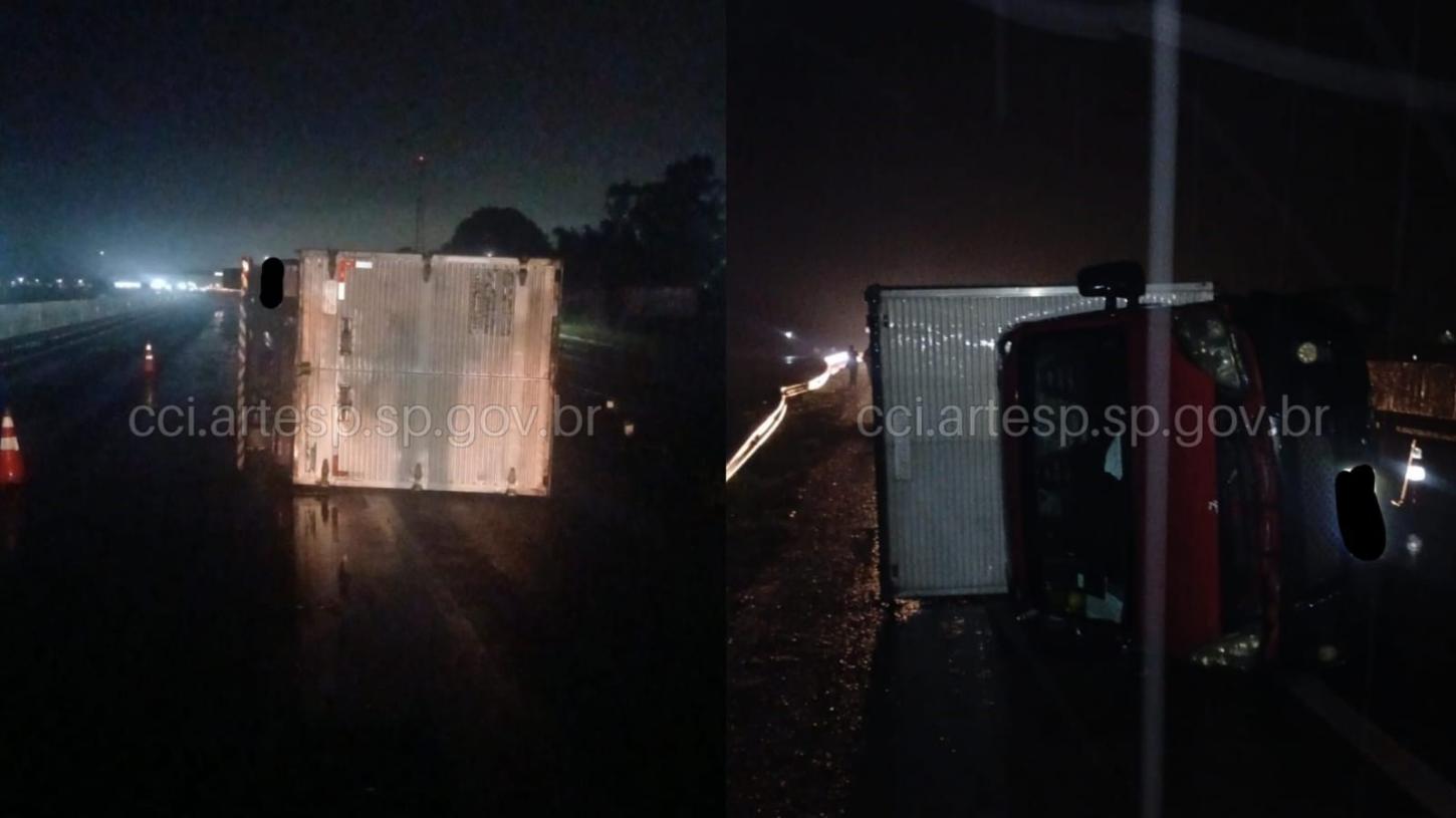 Caminhão tomba em rodovia e deixa uma pessoa ferida