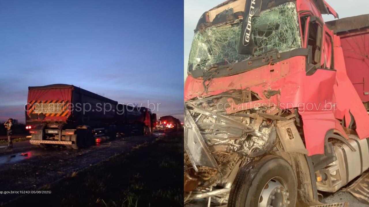 Colisão entre carreta e caminhão deixa motorista ferido em rodovia
