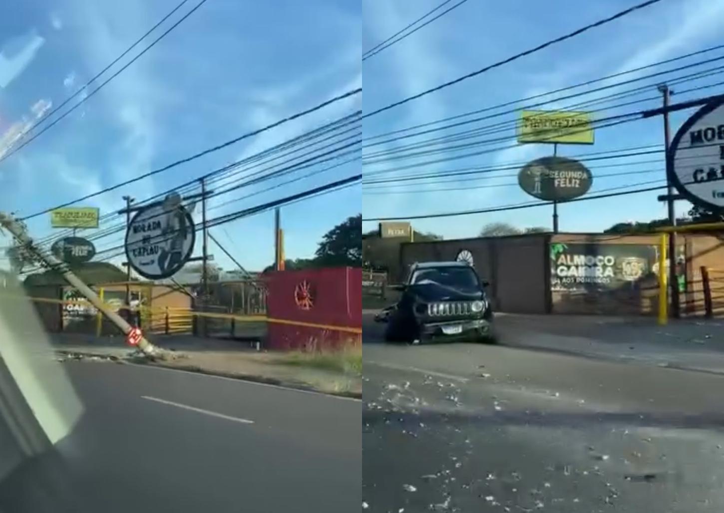 Homem bate carro em poste na avenida Rio Amazonas