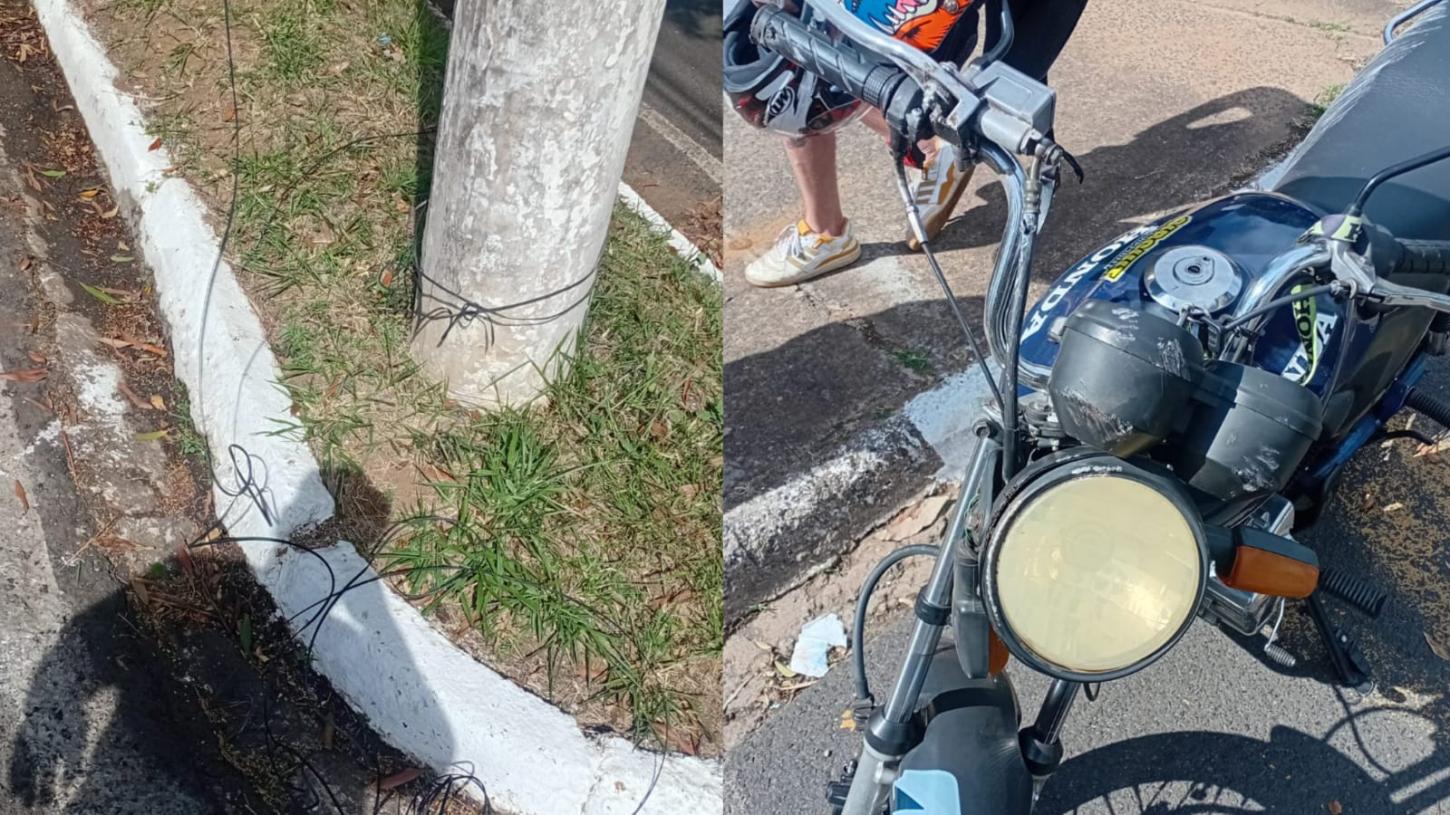 Fio solto provoca acidente no Parque dos Pinhais e deixa motociclista ferido