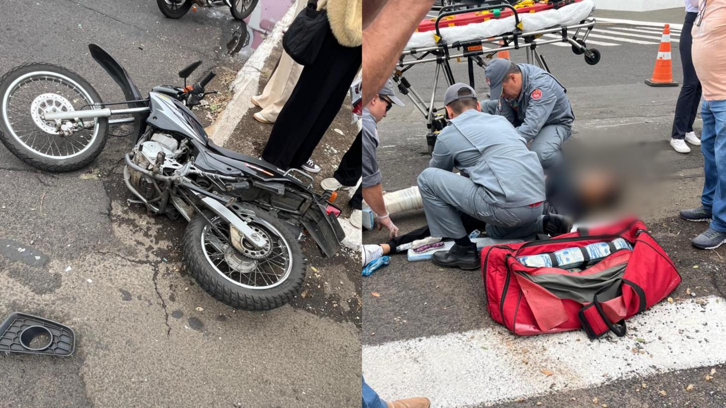 Homem sofre fratura em colisão entre moto e carro na Alonso y Alonso