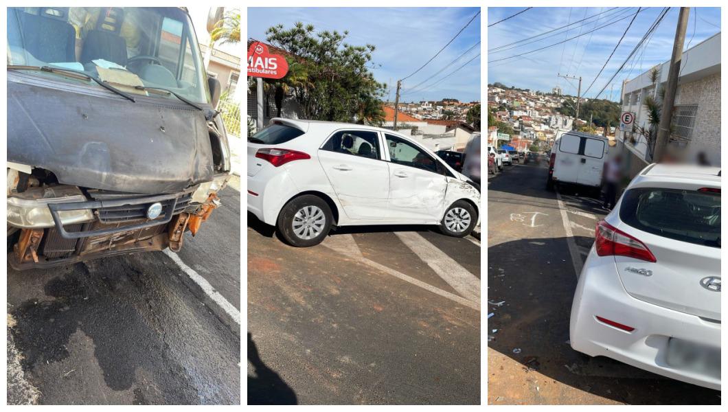 Motorista de van avança sinal de pare e causa acidente no Centro