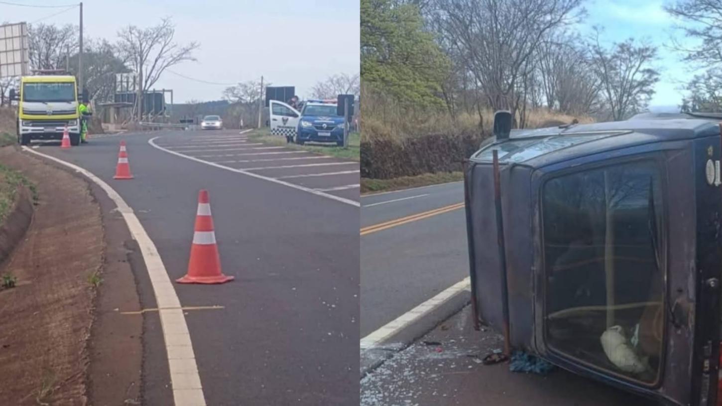 Capotamento deixa motorista ferido na Cândido Portinari