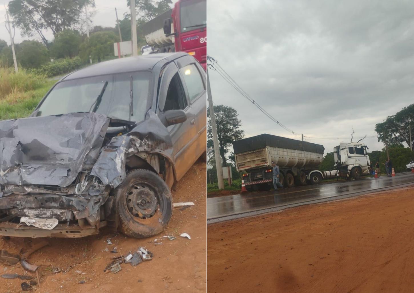 Acidente entre caminhão e carro deixa três feridos na João Traficante