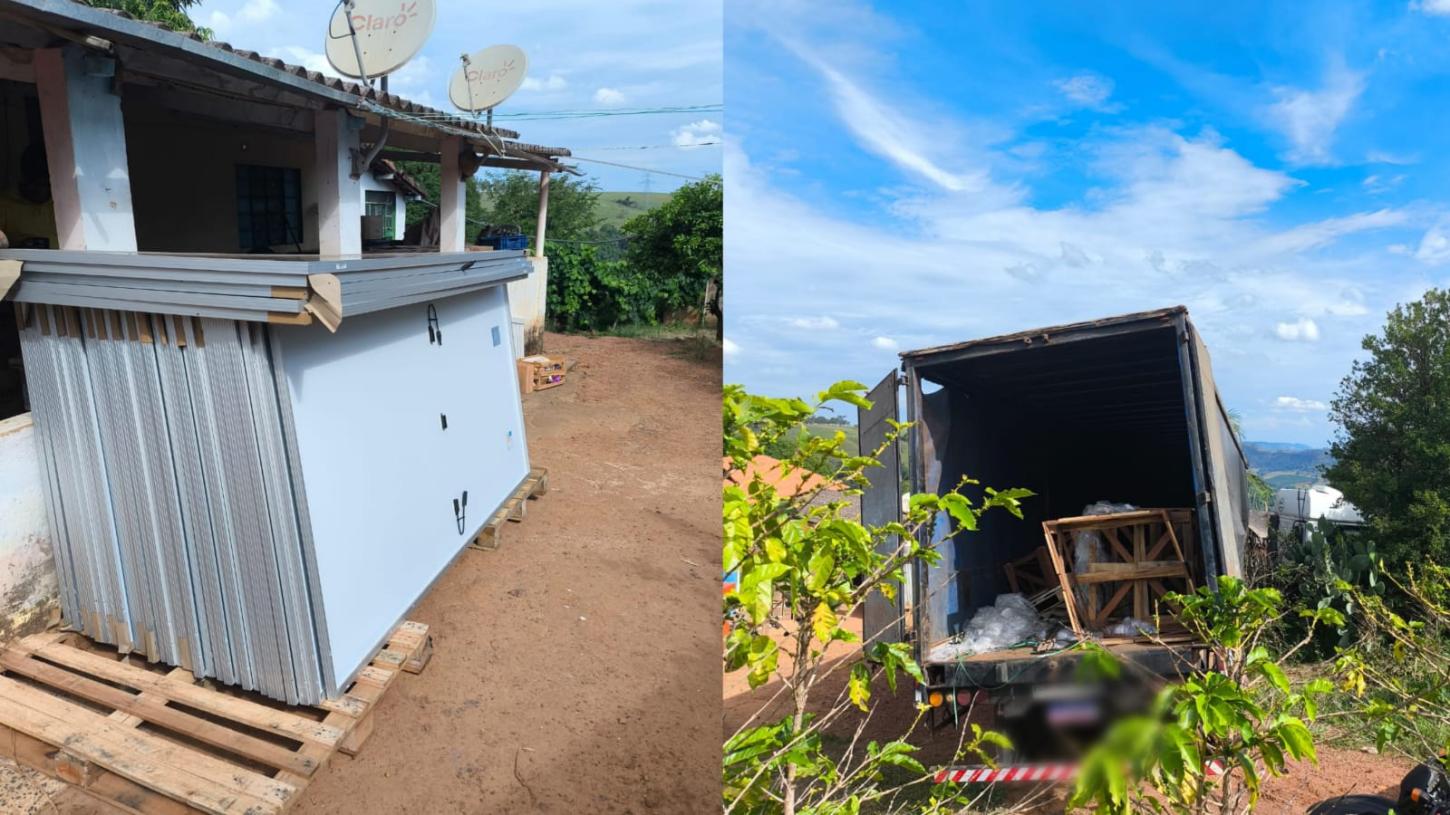 Carreta furtada com placas de energia solar é recuperada pela PM
