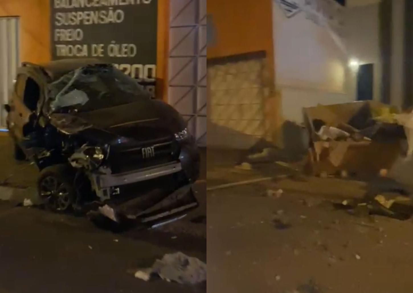 Motorista arrebenta carro em caçamba na avenida Paulo VI