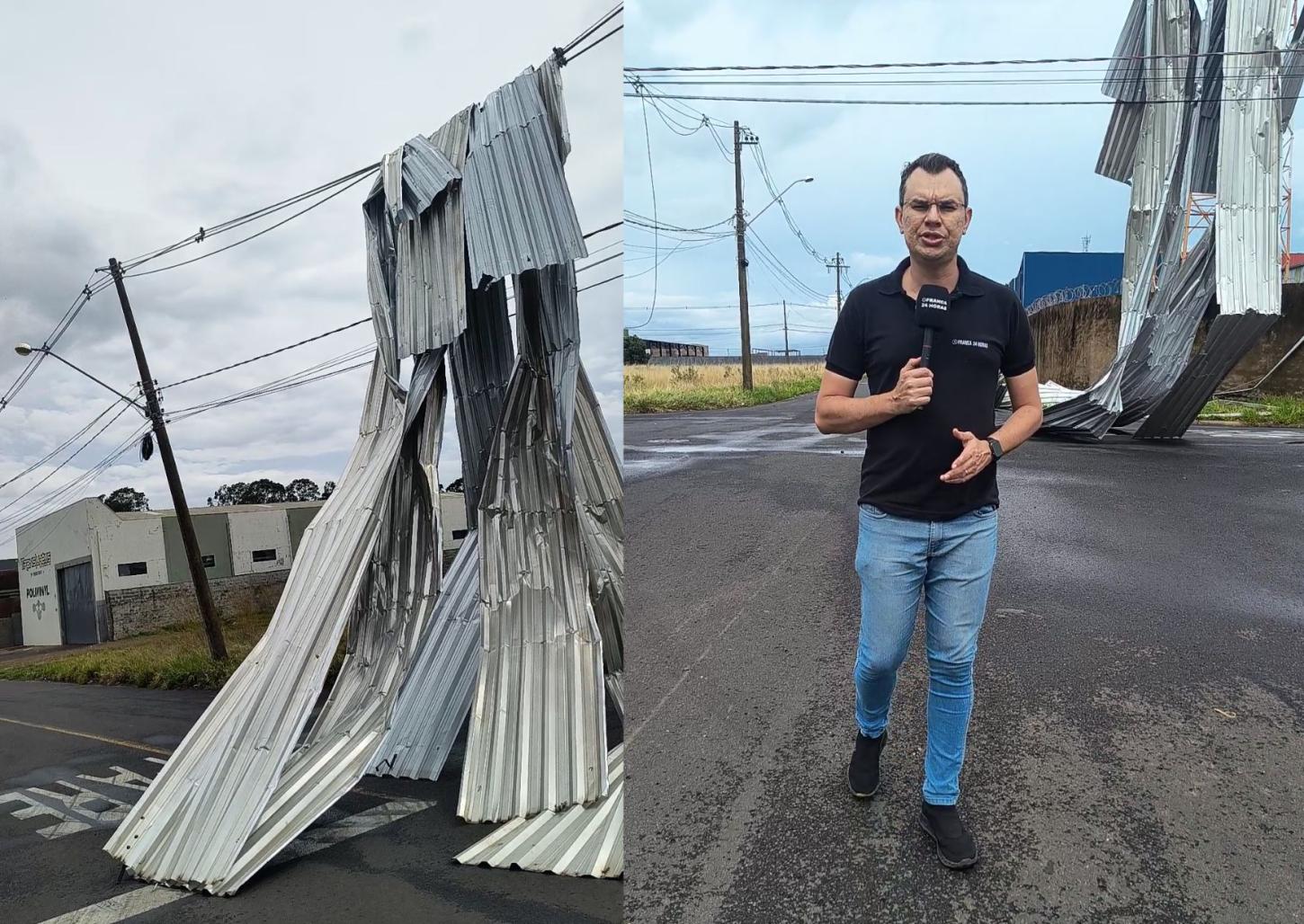 Telhado de barracão é arrancado durante temporal no Distrito Industrial