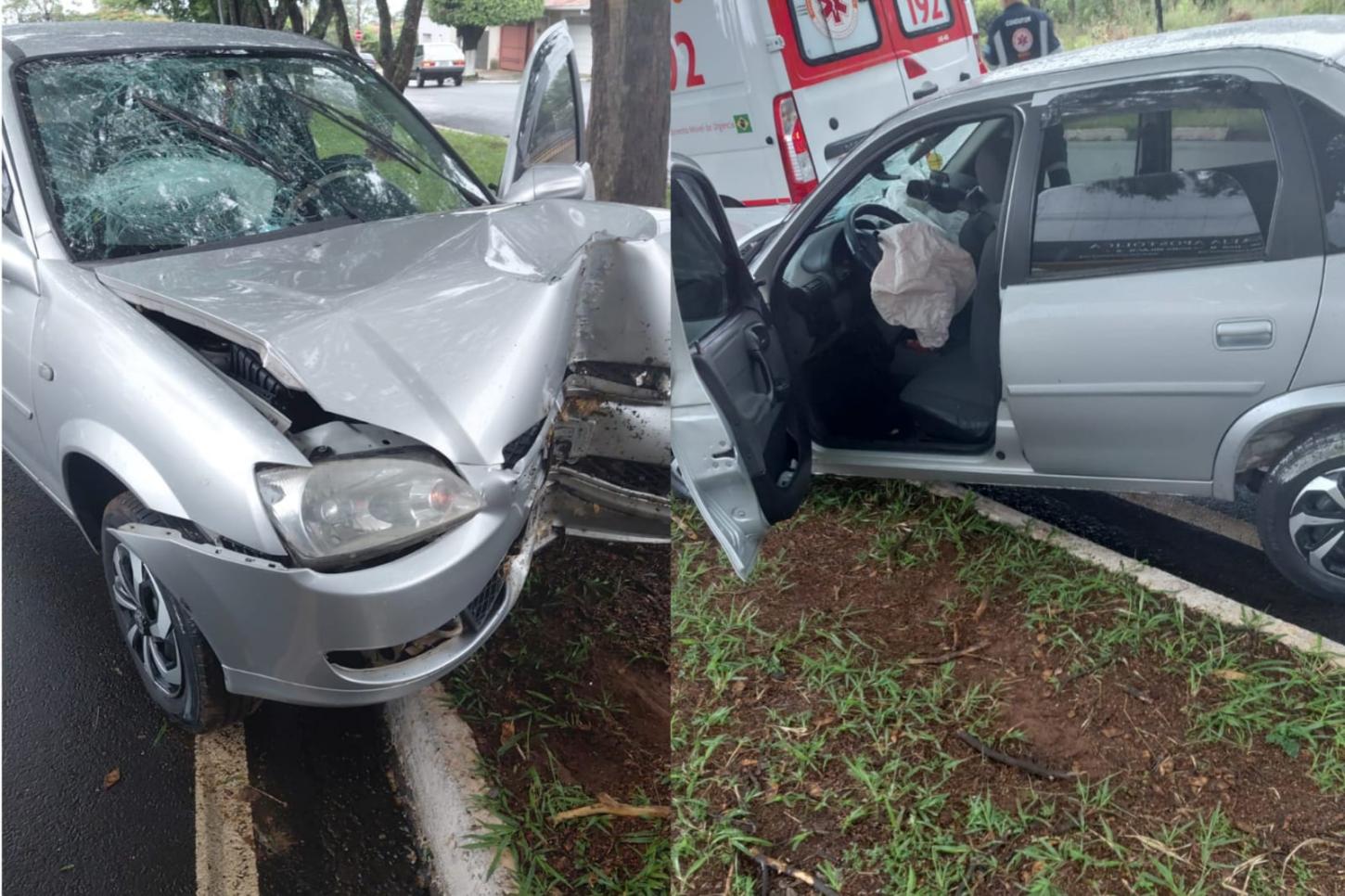 Duas pessoas ficam feridas após veículo bater em árvore