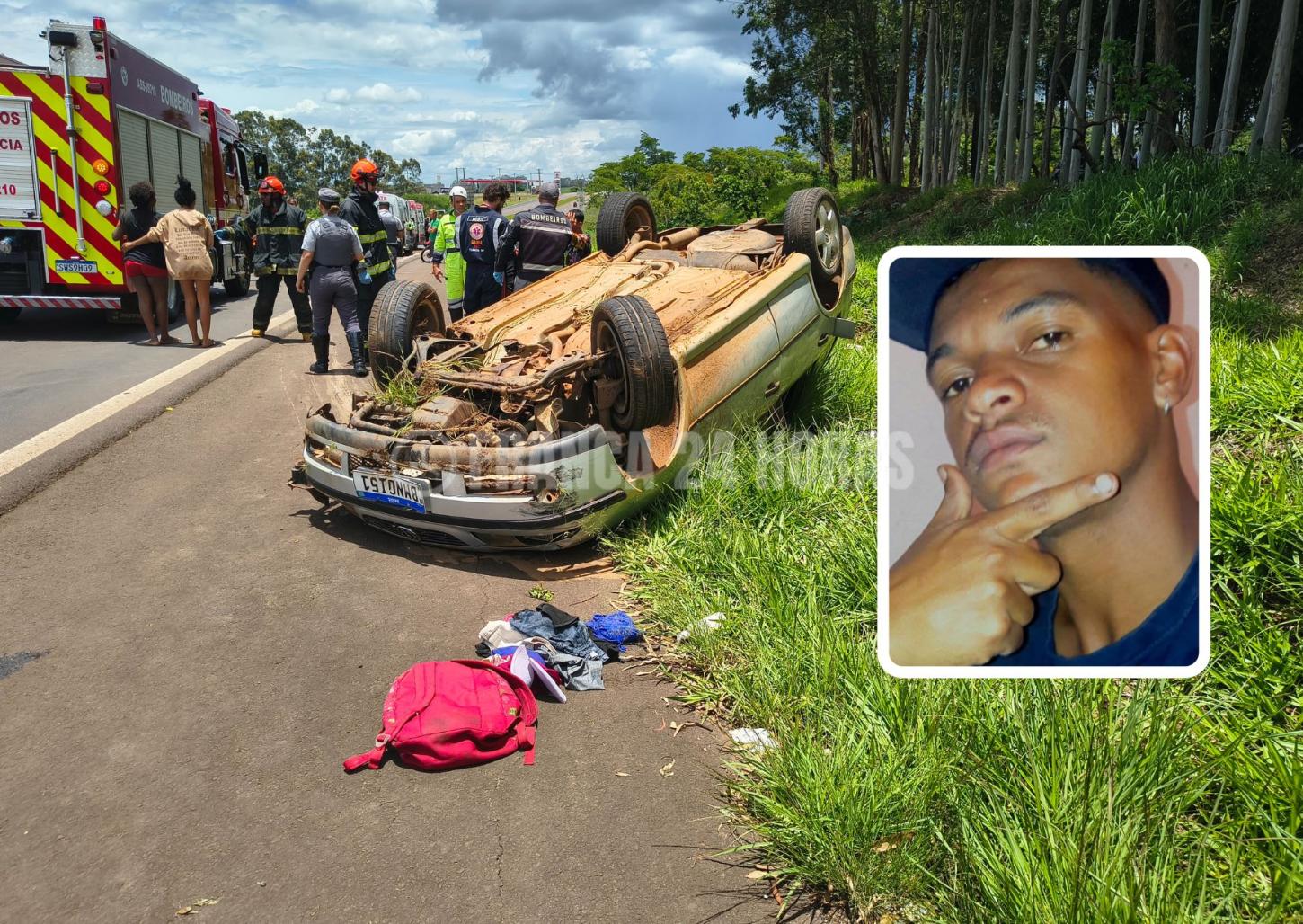 Carro com 8 pessoas capota e deixa motorista morto na Fábio Talarico