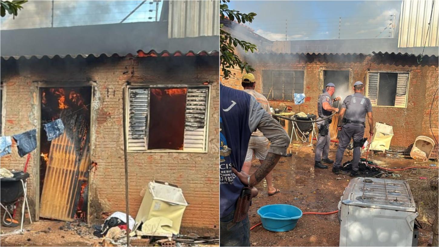 Policiais militares combatem incêndio em residência de Jeriquara