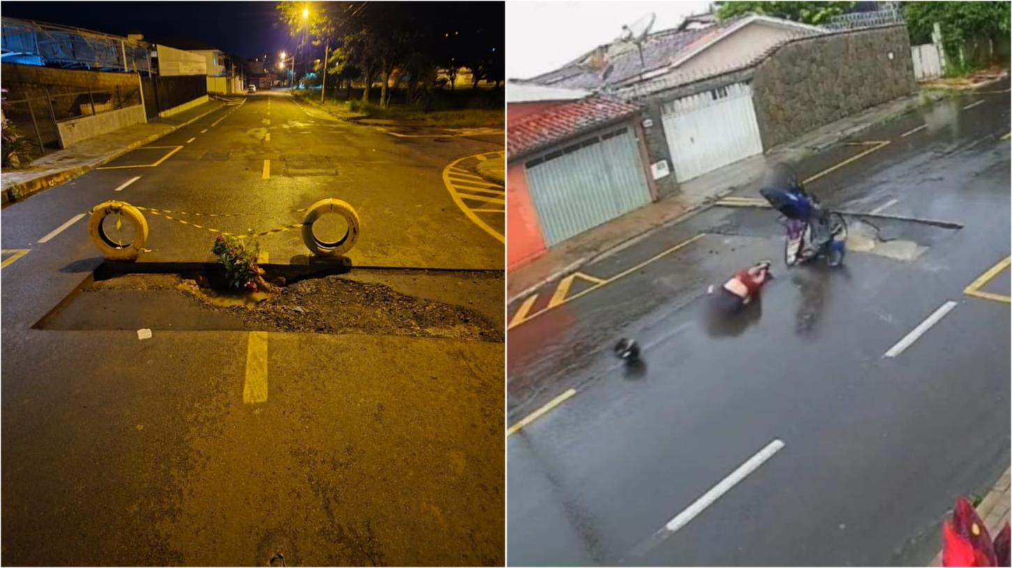 Buraco em obra inacabada deixa motociclista ferido em Franca