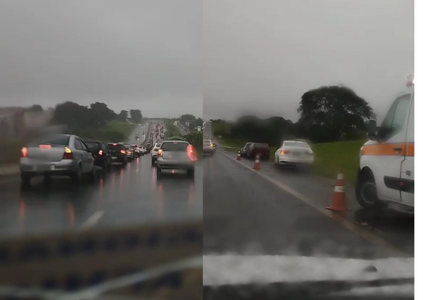 Engavetamento deixa trânsito lento na rodovia Cândido Portinari