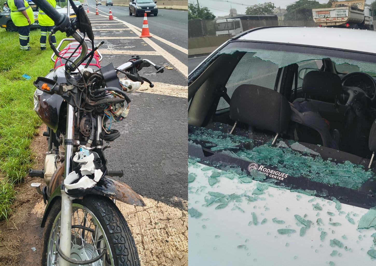 Motociclista bate na traseira de carro e fica ferido na Cândido Portinari