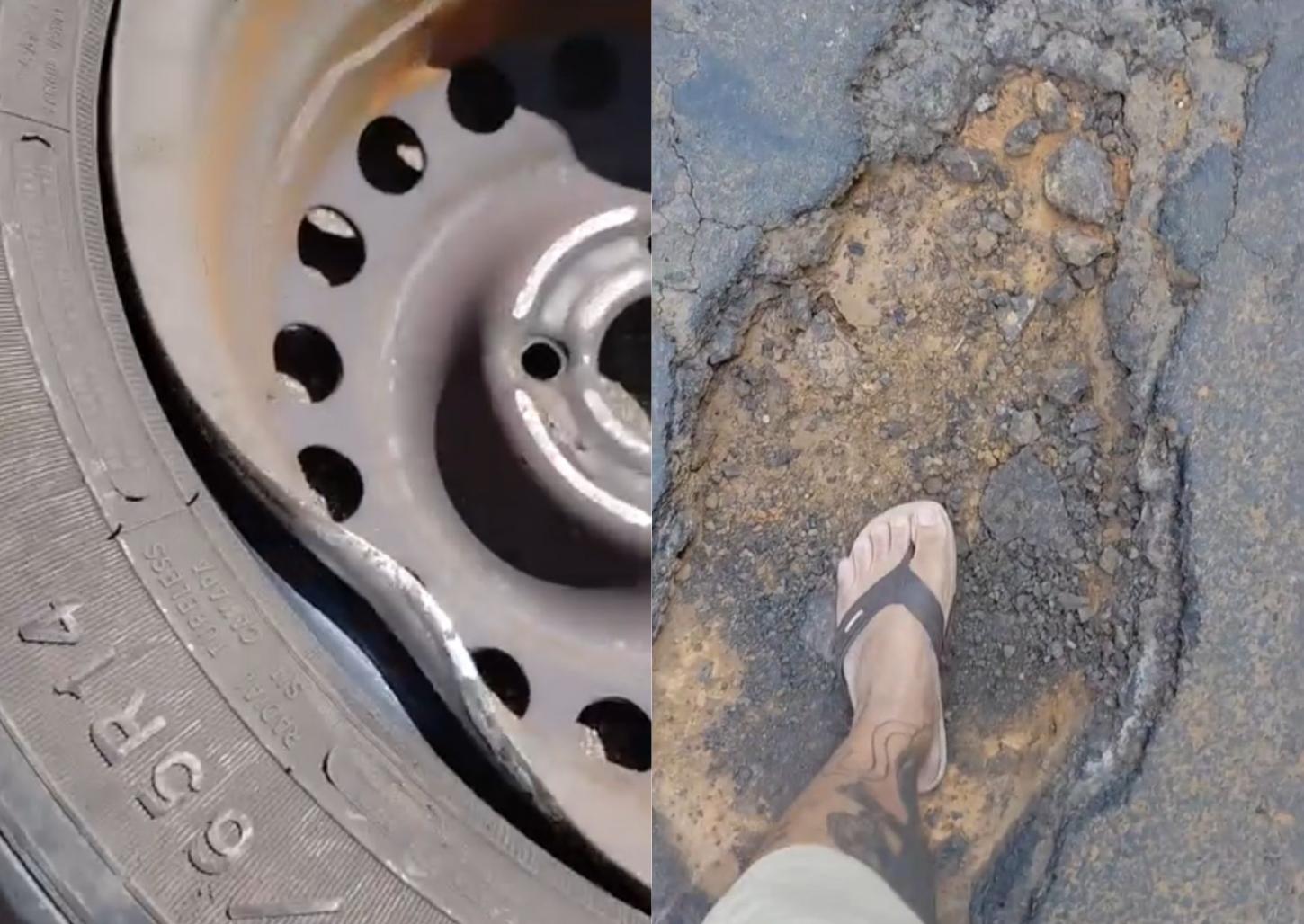 Motorista passa em buraco na Alonso y Alonso e tem carro danificado; assista