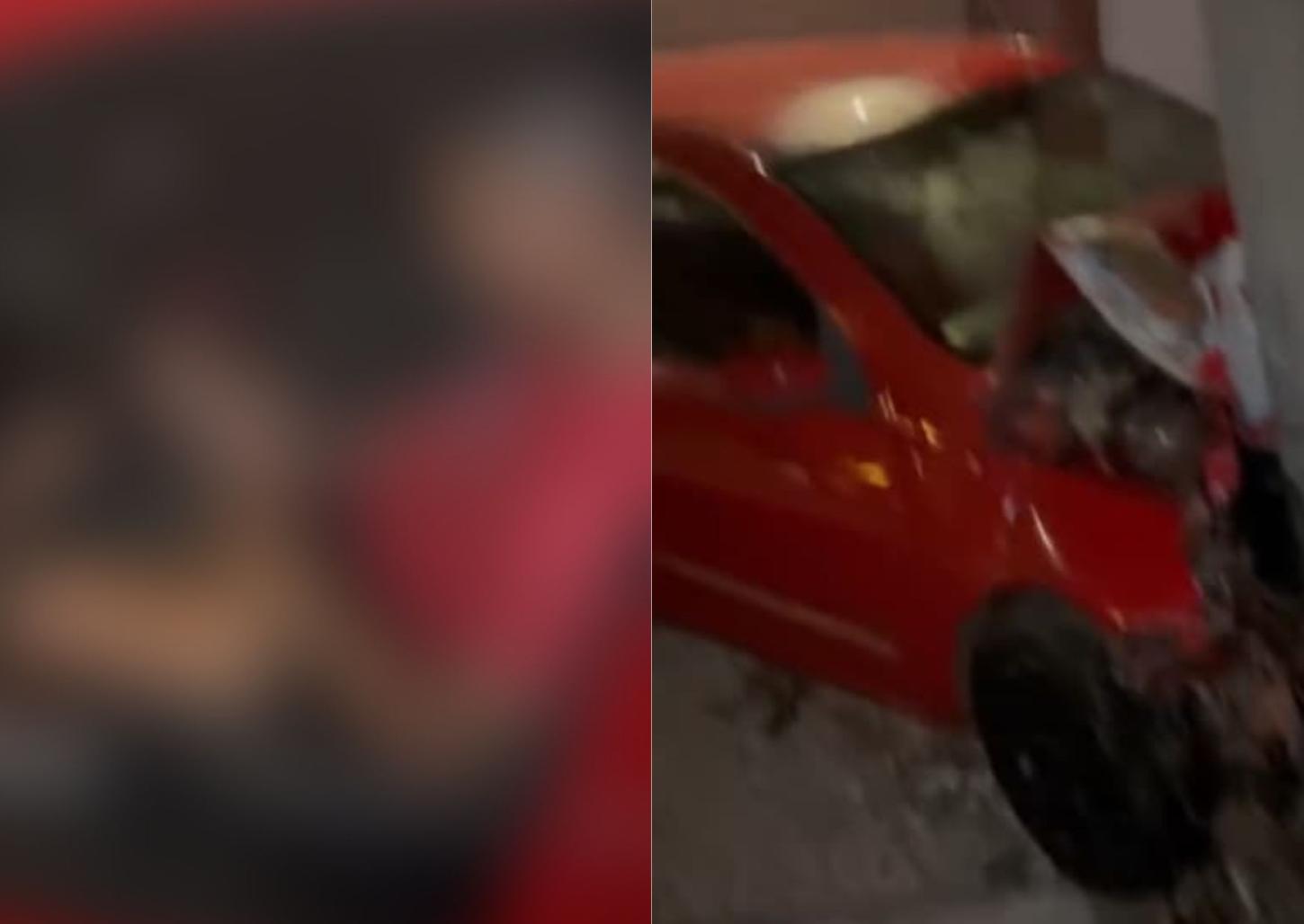 Motorista arrebenta carro em poste no Ana Dorothéa