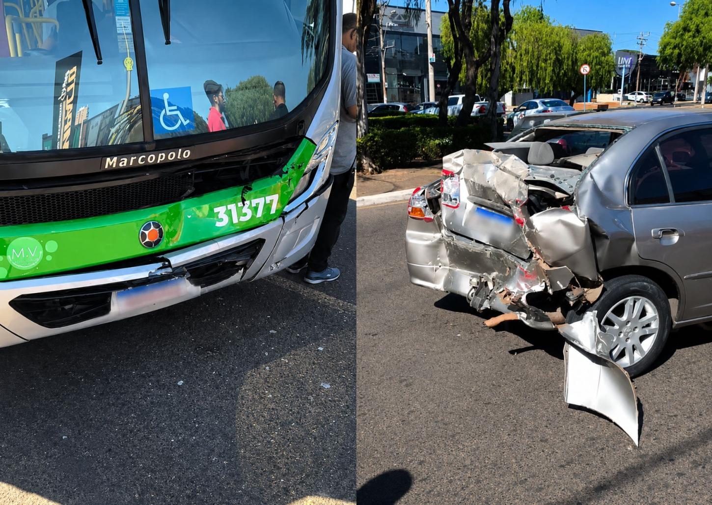 Acidente entre ônibus e carro deixa mulheres feridas na Estação