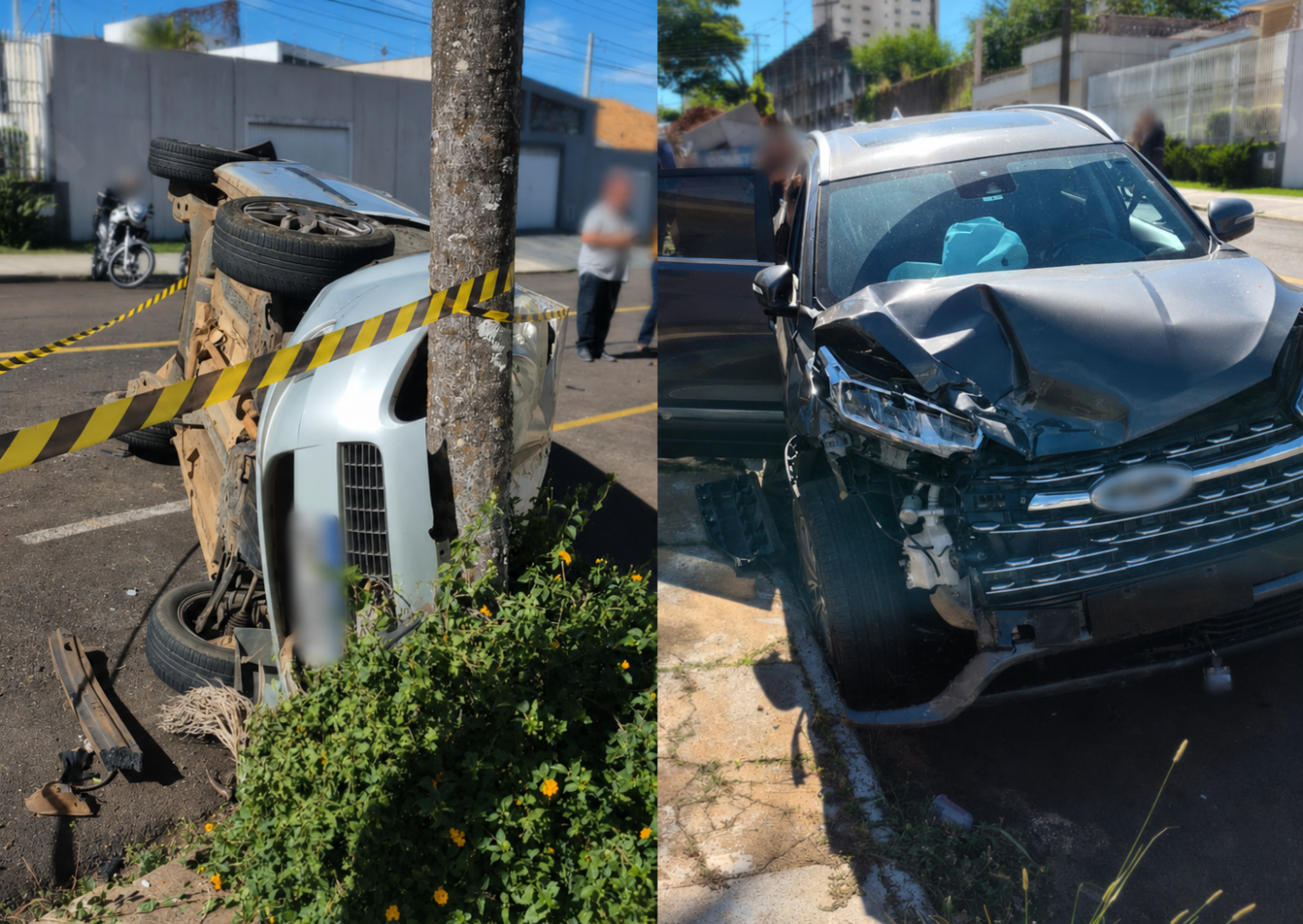 Carro estacionado tomba após colisão na rua Madre Rita; assista 