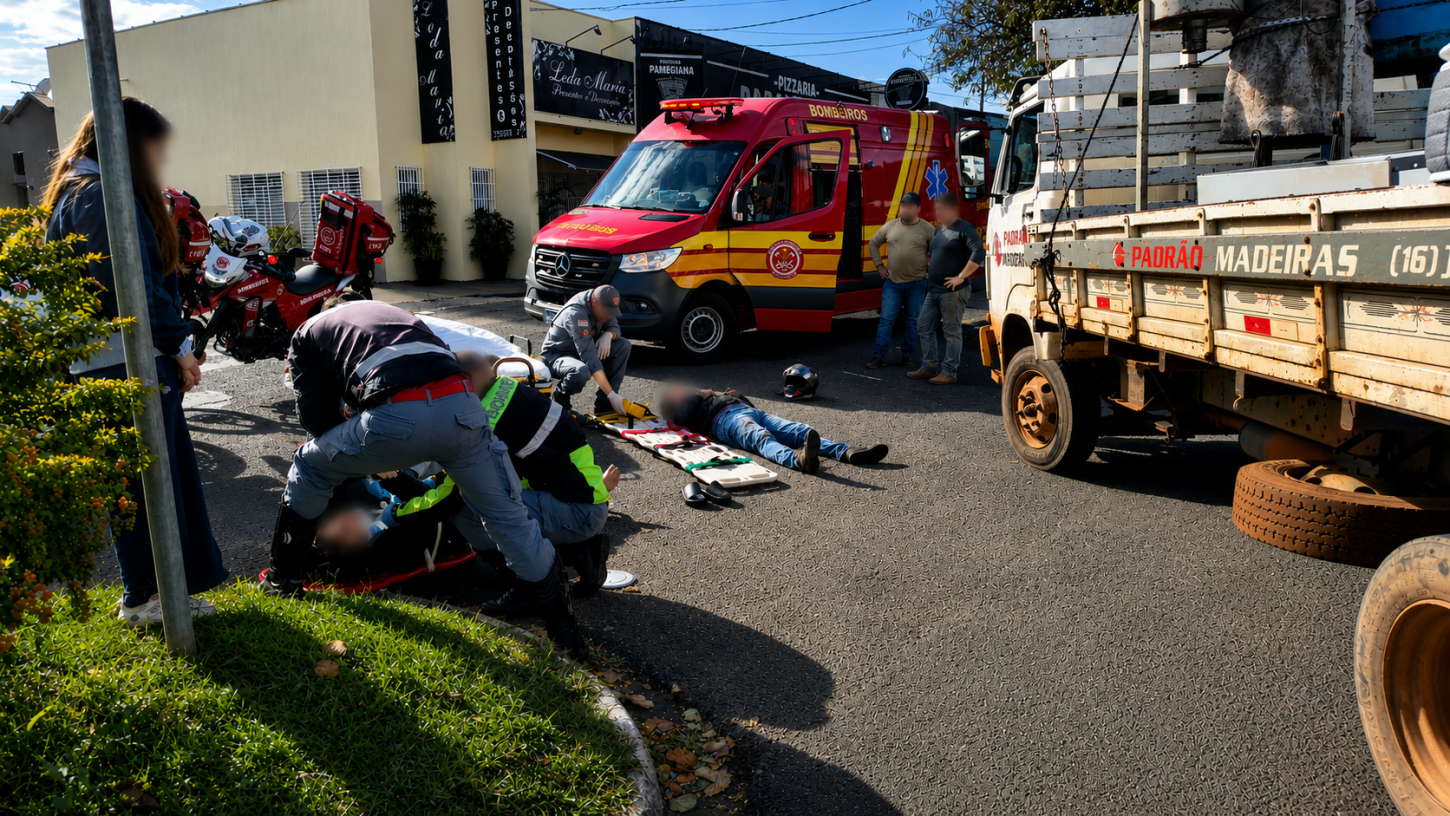 Acidente entre caminhão e moto deixa duas pessoas feridas 