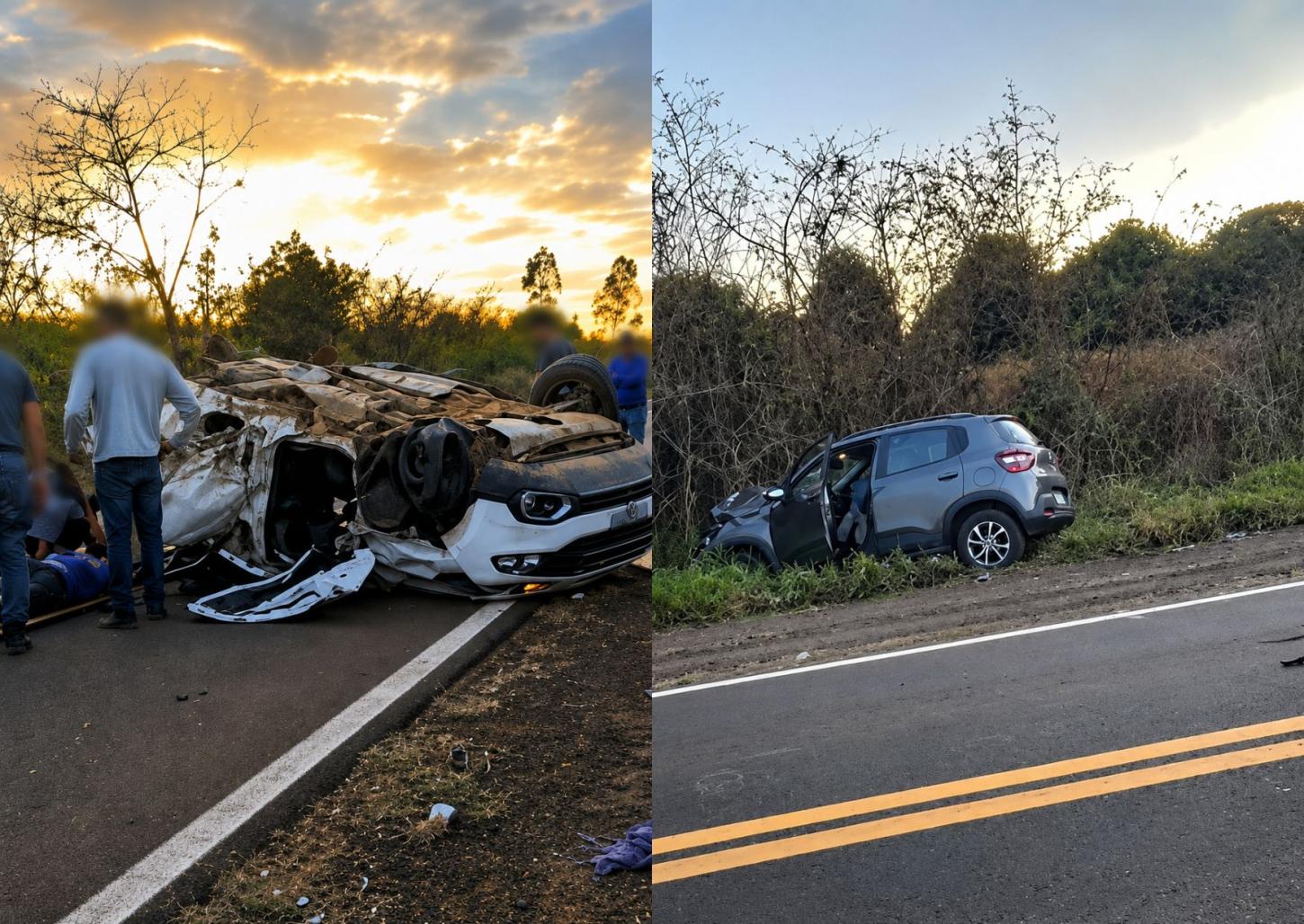 Carro capota após colisão na rodovia Irineu Rodrigues Pereira 