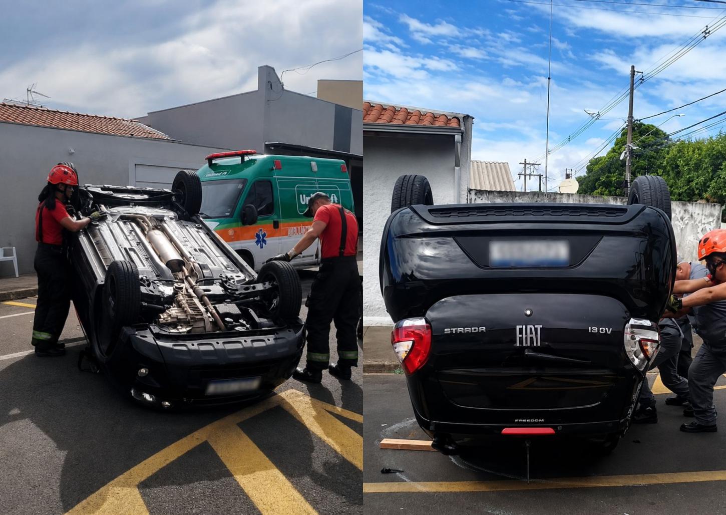 Carro capota após colisão no Jardim Ângela Rosa; assista  
