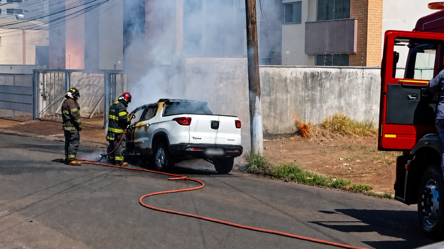Carro pega fogo e mobiliza Corpo de Bombeiros na Vila Marta 