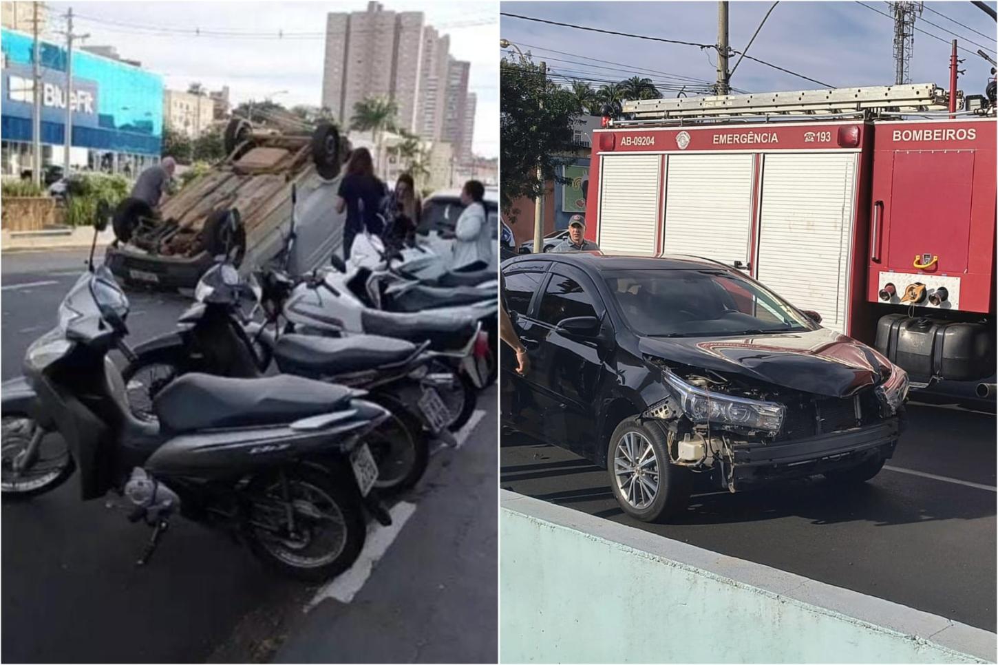 Colisão entre Corolla e Fiorino termina com veículo capotado na Alonso y Alonso