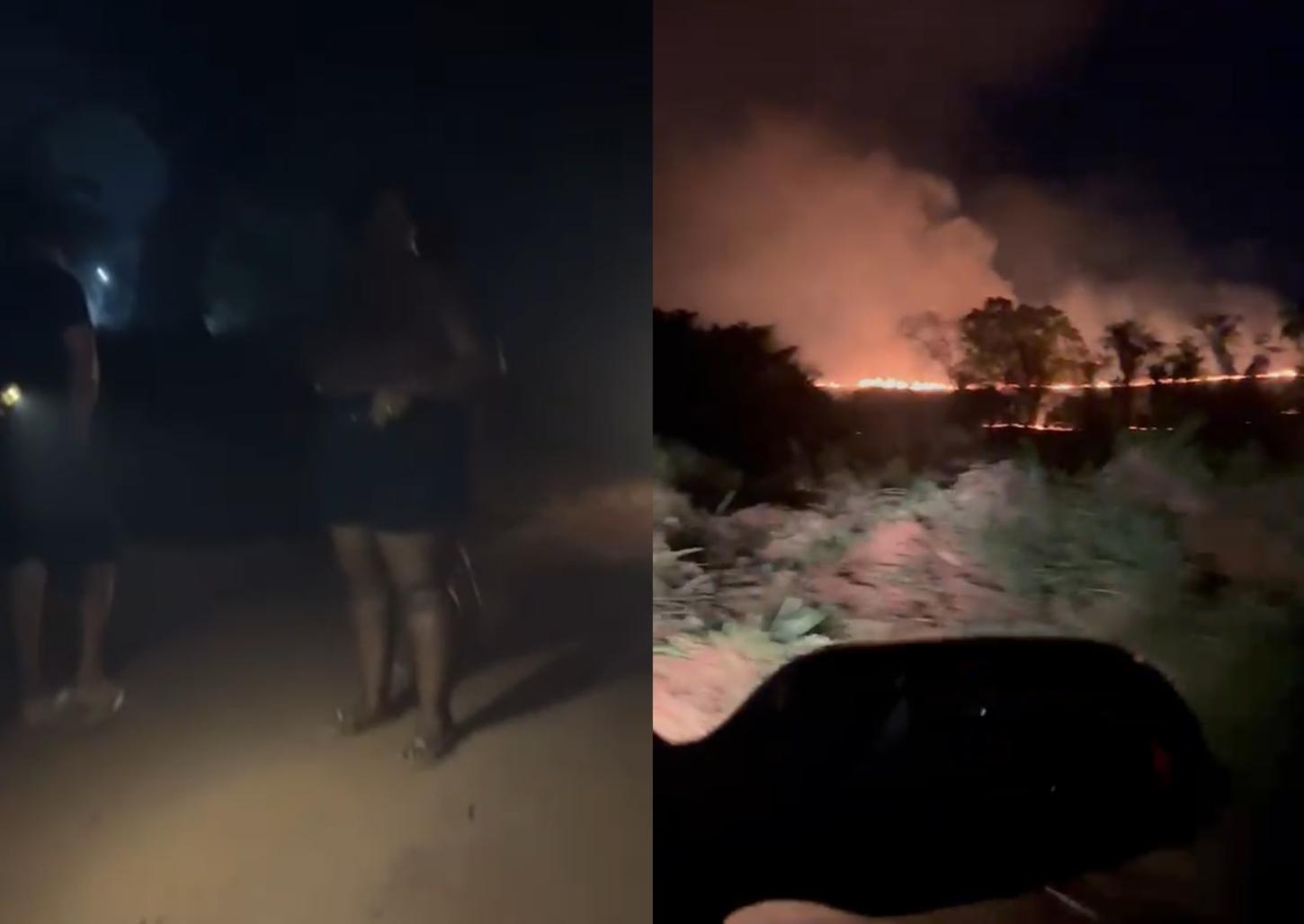 Risco de queda impede bombeiros de passar em ponte durante incêndio