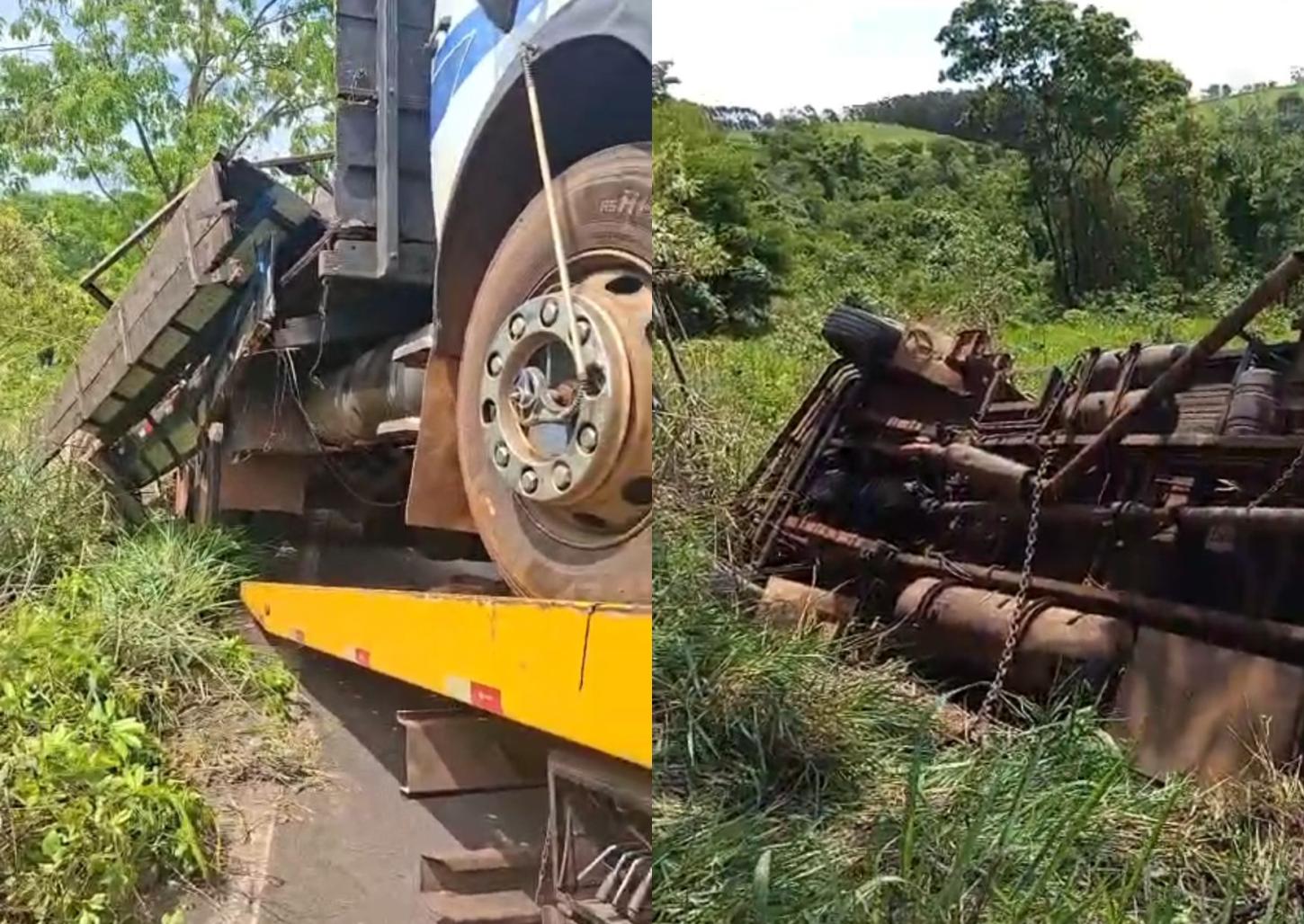 Caminhão que tombou na serra de Ibiraci é removido