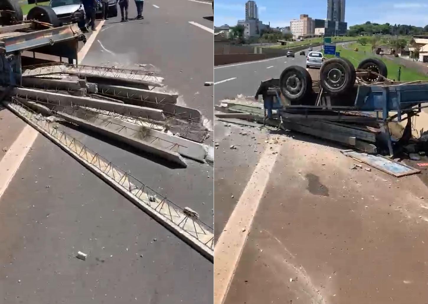 Carretinha se desprende de carro e capota na Cândido Portinari 