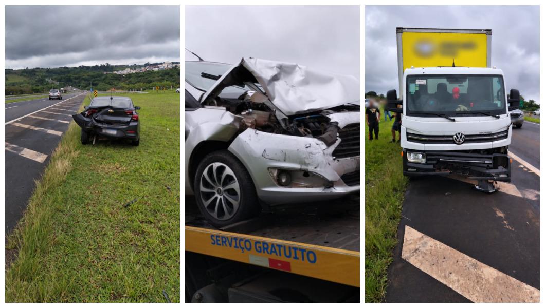 Carros e caminhão se envolvem em engavetamento na Fábio Talarico 