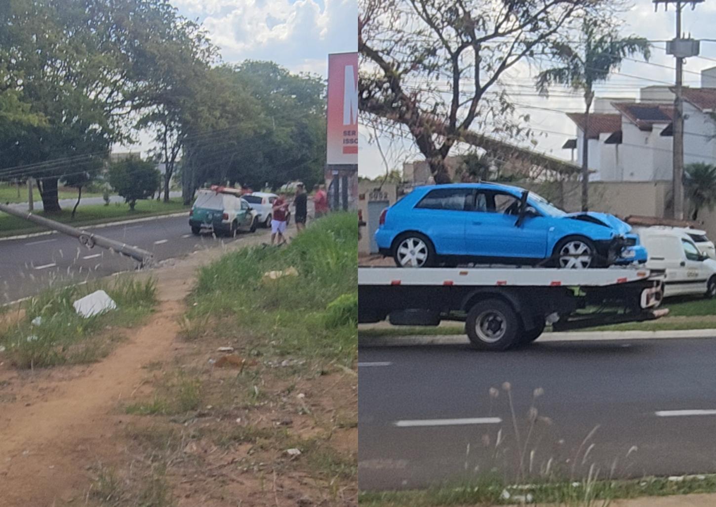 Motorista bate carro em poste na avenida São Vicente 
