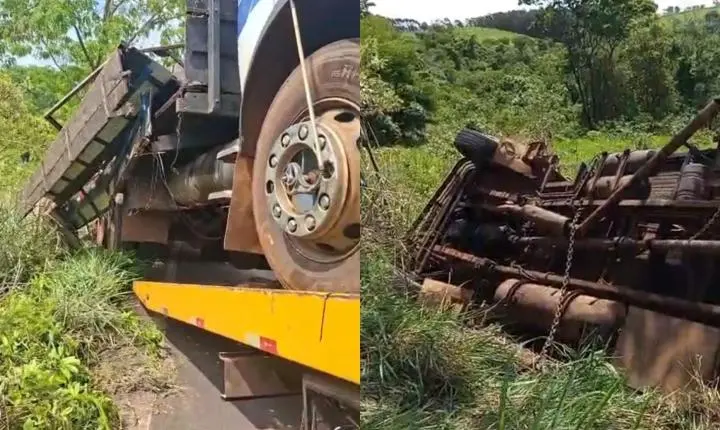 Caminhão que tombou na serra de Ibiraci é removido