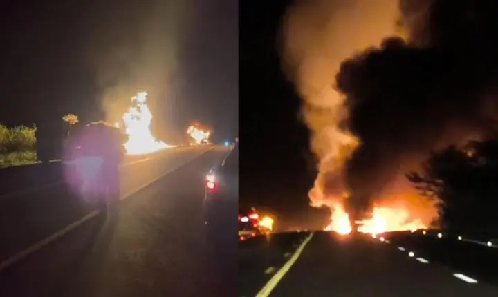 Caminhões pegam fogo após colisão na rodovia Ronan Rocha