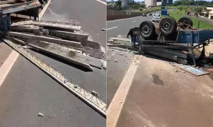 Carretinha se desprende de carro e capota na Cândido Portinari 