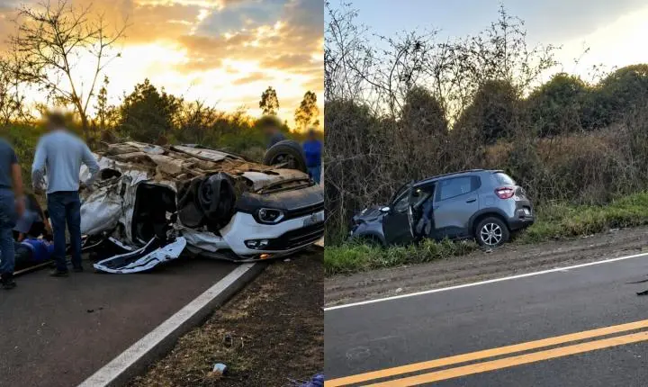 Carro capota após colisão na rodovia Irineu Rodrigues Pereira 