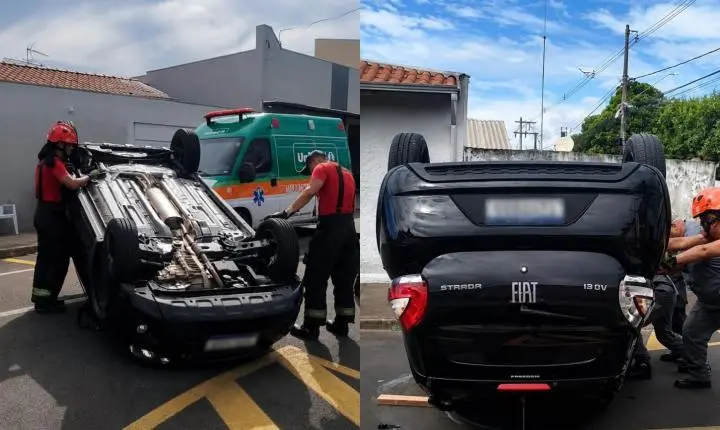 Carro capota após colisão no Jardim Ângela Rosa; assista  
