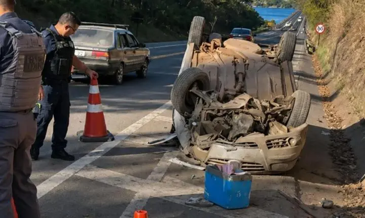 Carro capota na Cândido Portinari e deixas duas pessoas feridas