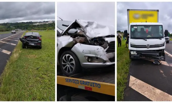 Carros e caminhão se envolvem em engavetamento na Fábio Talarico 