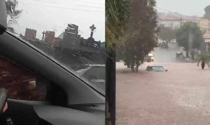 Forte chuva causa alagamento e queda de muro de cemitério em Igarapava
