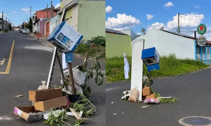 Moradores improvisam sinalização em bueiro aberto no Jardim Tropical II