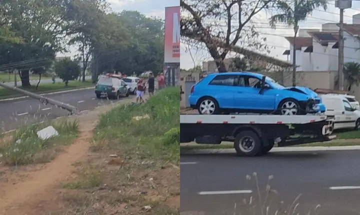 Motorista bate carro em poste na avenida São Vicente 