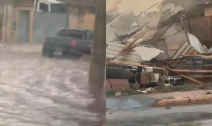 Temporal com granizo e fortes ventos causa estragos em Sacramento (MG)