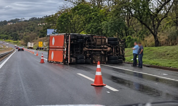 Quatro caminhões se envolvem em acidente na Cândido Portinari