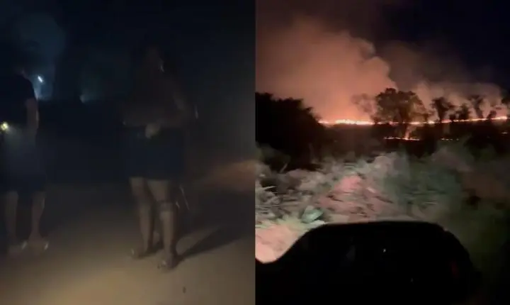 Risco de queda impede bombeiros de passar em ponte durante incêndio