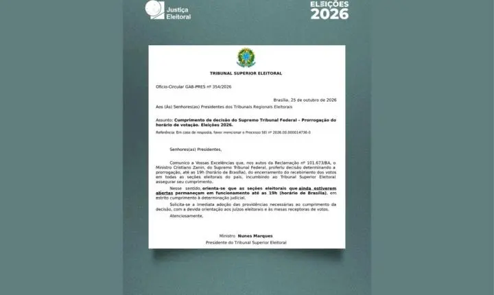 Tribunal Superior Eleitoral emite nota sobre prorrogação da votação